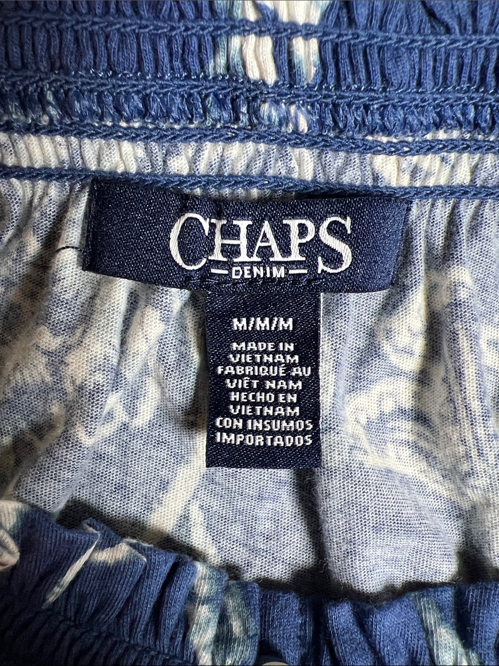 Chaps Women’s Blue White Short Sleeve Peasant Pullover Top Shirt Size Medium - Picture 7 of 14